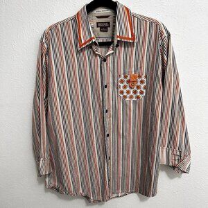 Michael Kors Size XL/1X Button Down White Striped Pockets Upcycled Art
